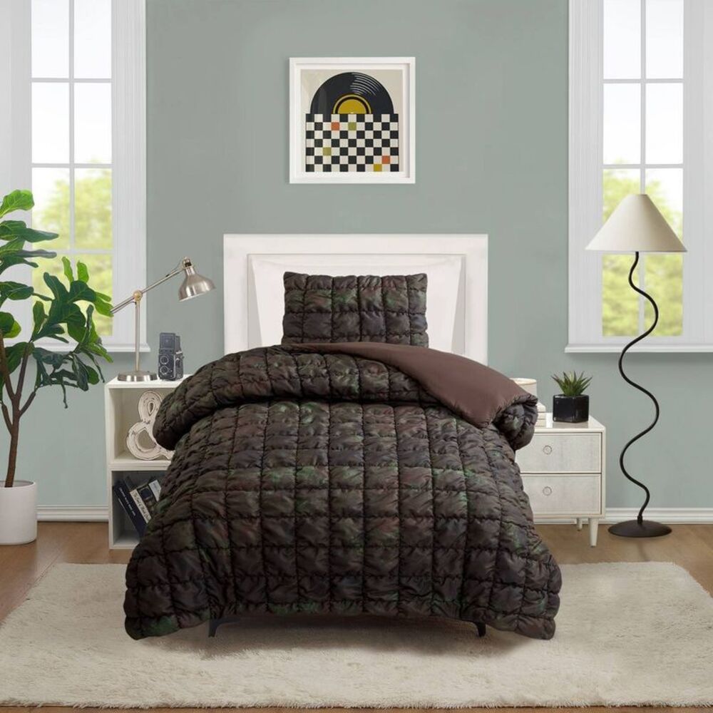 Makers Collective - Seek Twin Puffer Square Comforter Brown